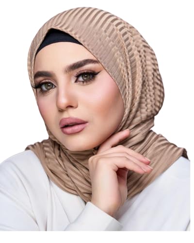 Instant Hijab For Women | Head Wrap100% Cotton Rib Headscarf | Easy to Wear Hijabs with Metal Pin - color: Coffe