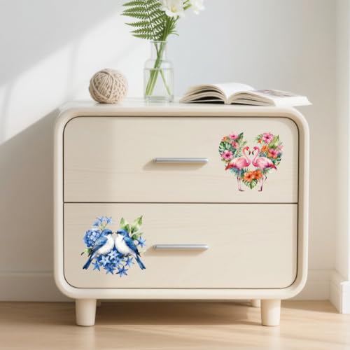 Peacoblue Birds and Flowers Rub On Transfers for Craft, Transfer Sticker | 18 Sheets UV DTF Transfers, Waterproof Rub On Decals for Wood, Glass, Furniture, Tumblers & Home Decor Crafts - style: Birds and Flowers