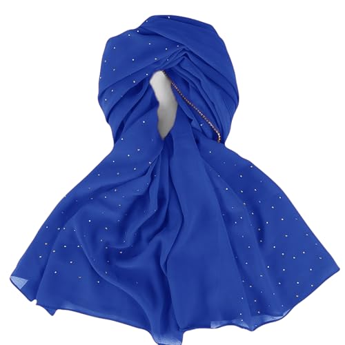 Hijab Scarf for Women Soft Chiffon Rhinestone Long Scarf Shawl Fashion Muslim Hijab Head Wrap Scarves - color: Royal Blue