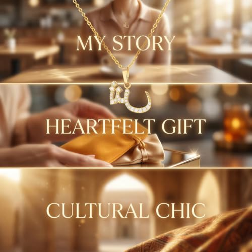 Pendant Necklace for Women, Gold Tone Arabic Letter Pendant with Zircon, 19.7 in Chain, 0.6 x 0.4 in Initial Necklace, Copper Jewelry for Daily Wear, Birthday Present