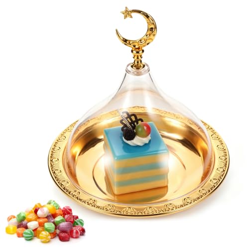 Ramadan Serving Tray with Lid, Gold Eid Mubarak Ramadan Plate