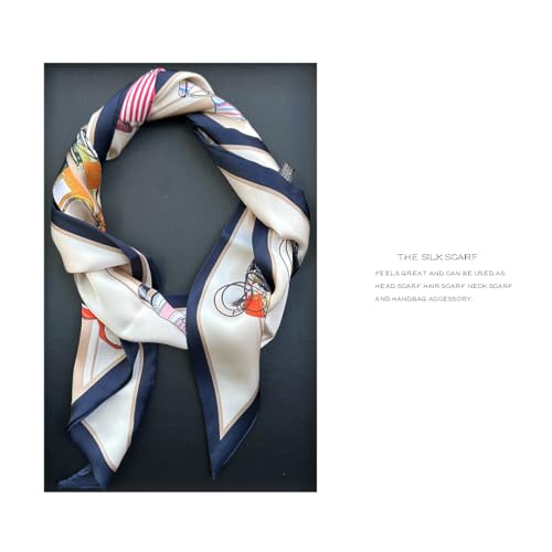 Silk Feeling Head Scarf Fashion Satin Hair Scarf Square Long Scarves for Women Gifts - color: 02 White Horse/5.12 X 59 Inch