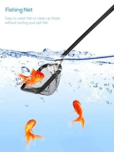 4-Piece Fish Tank Tool Kit, Includes Curved Scissors, Tweezers, Sand Spatula & Fish Net for Easy Aquarium Maintenance and Cleaning