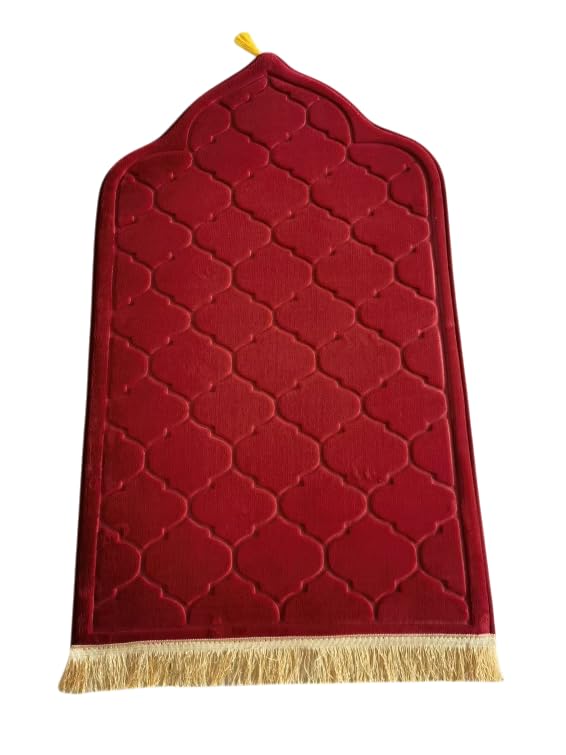 Muslim Prayer Mat, Mussallah, Zaawiya, Prayer Room, Janamaz Sajada, Carpet for Men and Women, Ramadan Gift, Eid Gift. 65x110cm. (Deep Red) - color: Deep Red