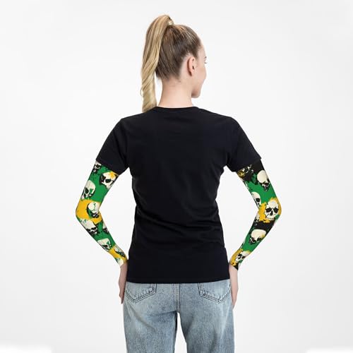 Arm Sleeves Outdoor Garden Sports Cooling Sun Sleeve for Women Men Farm - color: Jamaican Flag Skull