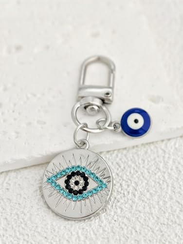 Blue Evil Eye Keychain Hamsa Hand Protection Keyring Good Luck Amulet for Purse Keys,Spiritual Gift for Women Men - color: Big Eyes