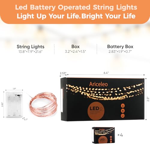 Ariceleo 4 Pack 16.4ft Battery Operated String Lights with Timer, Red with Synchronized Twinkle Mode, Fairy Lights Battery Powered, 50 LEDs, Idea for Christmas Bedroom Party Wedding - color: Red, size: 4 Pack-Upgrade