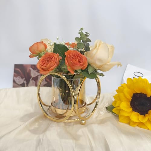 Gold Hurricane Candle Holder with Metal Frame & Windproof Glass Lid, Geometric Cutouts for Weddings, Parties, Home Decor - size: Small