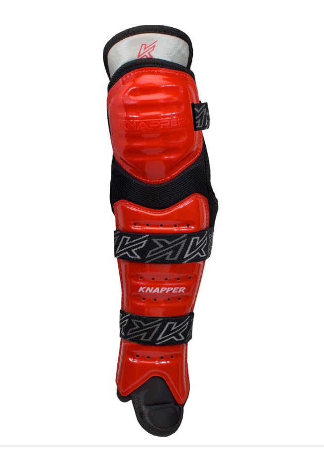 Ball Hockey Protective Gear | AK5 Junior SHIN Guards | KNAPPER - color: Red, size: 9
