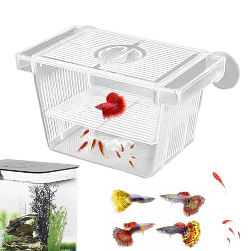 1/2 Fish Breeding Box - Aquarium Breeder Box, Fish Acclimation Box with 2 Suction Cups | Easily Install Fish Isolation Box, Acrylic Aquarium Hatchery Incubator for Baby Fishes Shrimp Betta Guppy - size: S