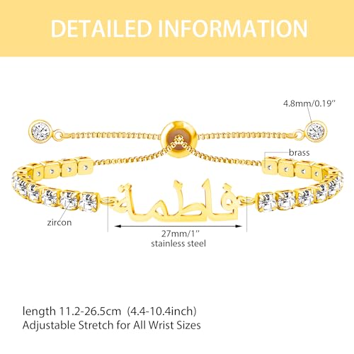 Allah Name Bracelet, Personalized Zircon Faith Jewelry, Islamic Faith Tennis Bracelets for Her, Halal Fashion Accessory, Adjustable White Eid Gift YA4968 - color: Gold
