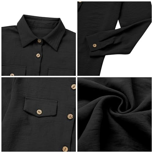 ODIZLI Muslim Long Sleeve Blouse Wide Leg Pants Suits Autumn Solid Abaya Women Matching Sets 2PCS Tracksuits Turkey Kaftan - color: Black- Button Down Shirt, size: X-Large