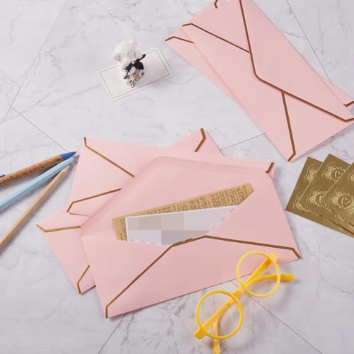 100 Pack #10 Business Envelopes with Gold Stickers, Pink - color: Pink