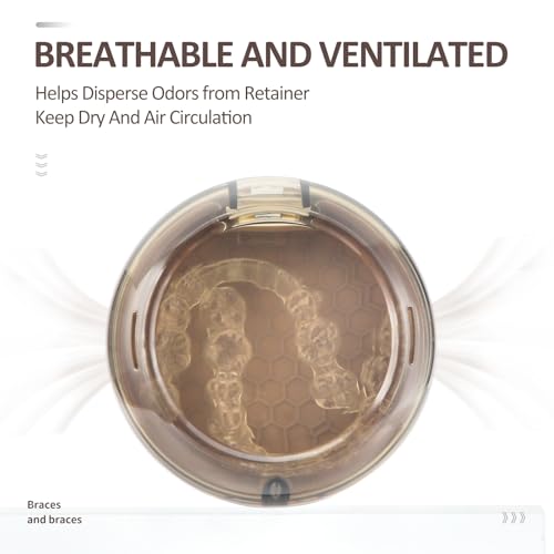 Retainer Case Slim Aligner Case with Vent Holes Removable Inner Tray Silicone for Easy Cleaning, Retainer Removal Tool and Brush (Clear Brown) - color: Clear Brown
