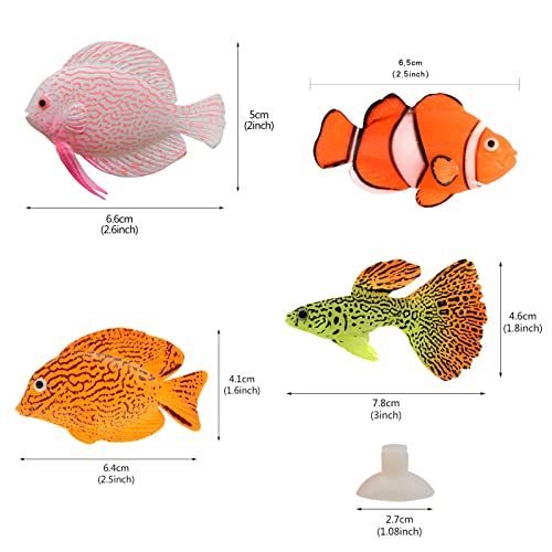 Artificial Moving Fish Floating Silicone Fish with Suction Cup Fish Aquarium Decorations for Fish for