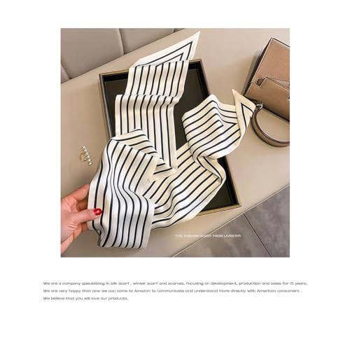 Silk Feeling Head Scarf Fashion Satin Hair Scarf Square Long Scarves for Women Gifts - color: 01 Black Line 3.8 X 43 Inch
