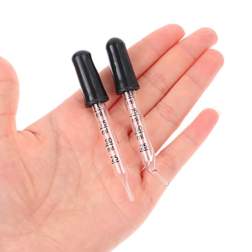 Eye Droppers for Essential Oils, 1ml, Straight-Tip, 5 Packs | Pipettes with Black Rubber Head, Calibrated Thick Glass, Medicine Dropping Pipettes, Dropper for Liquids, 1 Cleaning Brush