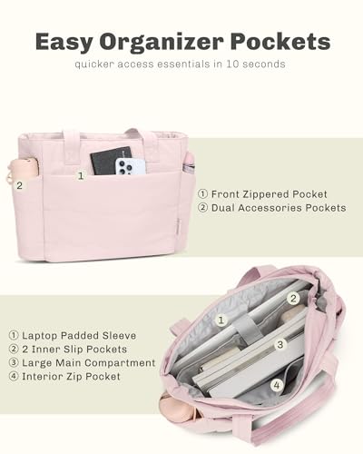 Hynes Eagle Tote Bag for Women Quilted Travel Bag Lightweight Puffer Tote Shoulder Handbag with Compartments Work/Gym/Teacher - color: Pink