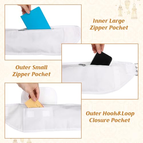 Dansydaisy Ihram Belt for Hajj and Umrah White Adjustable Ihram Waist Belt with Zippered Pockets Fits 32" up to 52" - style: 1 Pocket
