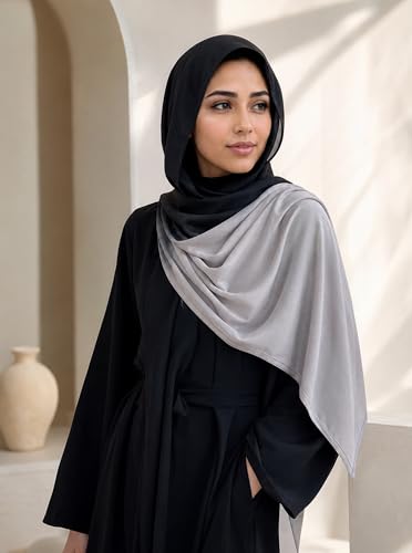Modal Feel Hijab Scarf for Women, Lightweight Ombre Dual Color - color: 5#blackgrey