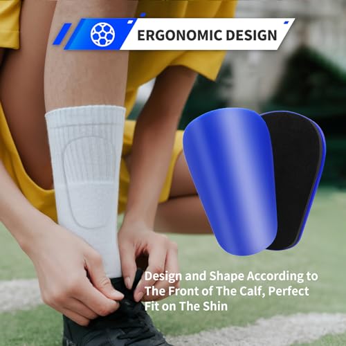 Extra Mini Soccer Shin Guards for Toddler, Kids, Youth & Adults | Ultra Lightweight Insert Small Shin Pads, Boys Girls Men Women, Shock-Absorbing Protection, 3.7×2.4 In, Training & Matches - color: Blue