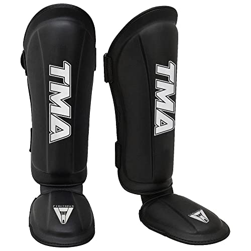 TMA Shin Guards Kickboxing Muay Thai, Premium Leather, Leg Instep Protection Pads, MMA Martial Arts Kicking Sparring Training Gear, BJJ Karate Boxing Taekwondo - size: Large