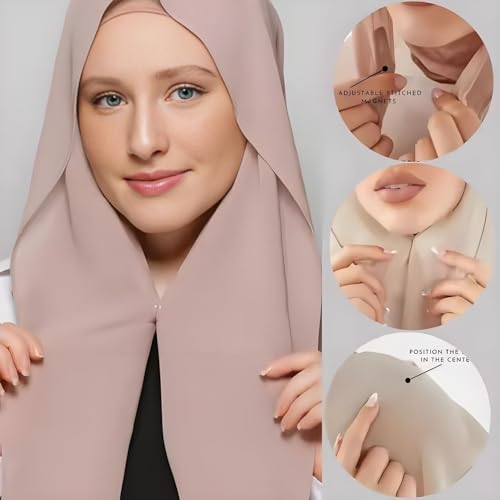 Instant Chiffon Hijab Set 3-in-1 Scarf with Built-in Magnets and Undercaps Head Wraps with Model Cap - color: Coffee