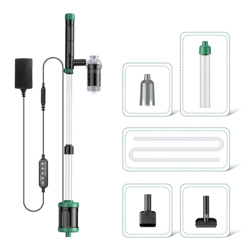 AKKEE Aquarium Vacuum Gravel Cleaner, 36W Electric Fish Tank Cleaner Vacuum, 8 in 1 Multifunctional Aquarium Cleaner for Automatic Water Change, Wash Sand, Water Circulation and Timed Off - color: Green