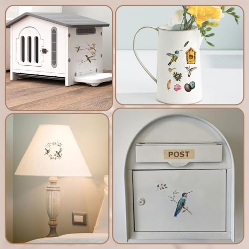 WANDIC 10 Sheets Rub On Transfer Stickers, Bees Birds Decals Fashionable Flower Waterproof Transfers for Furniture Table Water Bottle DIY Craft, 11.8 * 3.9in - color: Hummingbird