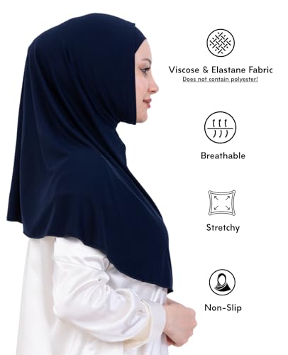 Prien Instant Hijab For Women, Muslim Long Scarf, Undercap Turban Set, Turkish Islamic Clothing, Prayer Clothes For Abaya - color: Navy Blue