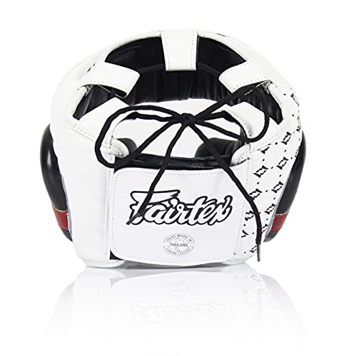 Fairtex Full Head Guard, Muay Thai MMA Sparring Helmet Protective Headgear | Handcrafted 3-layer padding shell. Lightweight sleek construction shields against elbows during high-intensity ring session - color: HG10 White Lace-up, size: Medium