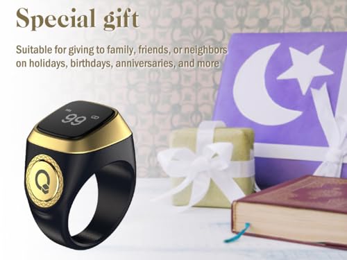 Smart Ring Counter, Smart Tasbih Zikr Ring, Muslim Islamic Prayer Smart Rings, Tasbih Counter Smart Ring, Tasbeeh Smart Counter, Digital Electronic Smart Tally Counter for Prayer (Black,20MM)