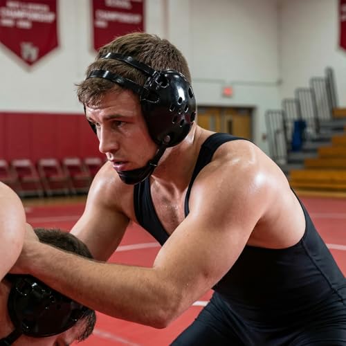 Wrestling Headgear with Chin Cup for Youth & Adult | Impact-Resistant ABS Shell, 11-Vent Breathable Design
