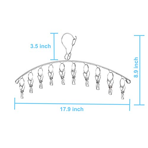 Seropy Clothes Hanger with 10 Clips Laundry Drying Rack 6 Pack, Clothes Drying Rack Stainless Steel Sock Hangers Windproof Clip and Drip Hanger for Drying Socks, Bras, Towel, Underwear, Baby Clothes - size: 6 Pack