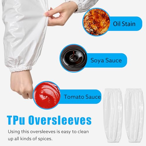 Yzurbu 2 Pairs Arm Sleeves Covers, Soft Waterproof Oil-proof Sleeves Protector for Arm with Elastic on Cuffs - color: White - 2 Pairs