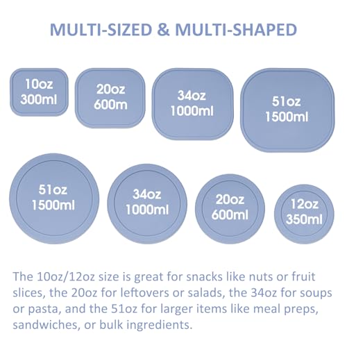 100% Silicone Food Storage Containers with Lids, 8 Pack, 10oz to 51oz, Reusable Leakproof Nesting & Stackable Silicone Bento Lunch Box, Microwave Freezer Dishwasher Oven Safe, BPA Free, Slate Blue - color: Slate Blue | 8 Pack