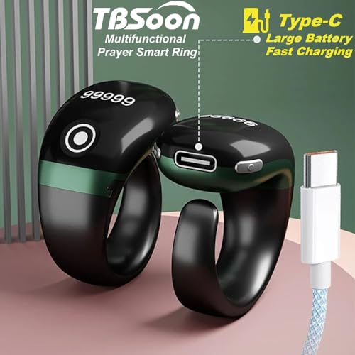 Lightweight Tasbih Smart Ring, Tasbeeh Counters,Prayer Direction Indicator Guide,5 Azan Alarm Clock,Forgiveness,Electronic Rosary,Eid al-Fitr Eid al-Adha Ramadan Gift for men women-Green Pro with APP - color: Green Pro