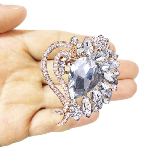 Ezing 4 Pieces Lot Large Big Silver Gold Plated Assorted Crystal Rhinestones Brooch Pins Set - color: D