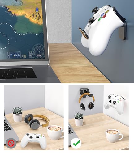 2-Pack Controller Holder Wall Mount, Headset Holder Stand for Xbox Series X/S, PS5, PS4, PC Gaming Stuff Accessories with Stable 3M Adhesive, Strong Adhesive by Screws(Black) - color: Black(2 Pack)