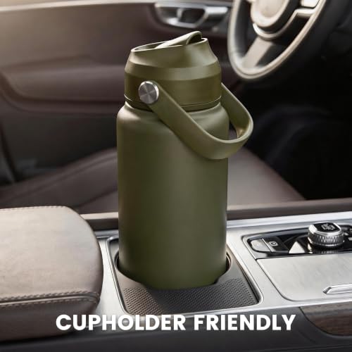 Fijinhom 18 oz Insulated Water Bottle with 2 Lids, Stainless Steel Water Bottles, Double Wall Vacuum, Portable Handle & Non-slip Bottom, BPA Free Leak Proof Metal Bottles, Keep Cold 24H, Green - color: Army Green, size: 18 Ounces