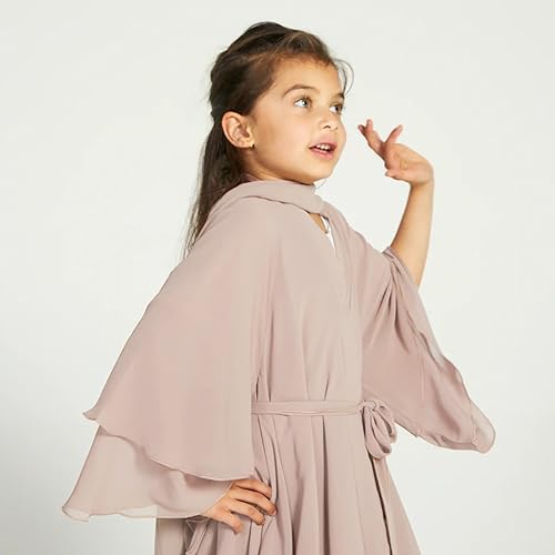Chiffon layered Open Abaya Dubai Kaftan Muslim Cardigan Abayas Dresses For Girls Casual Robe Kimono Islam Clothing - color: Champagne, size: 3-4 Years