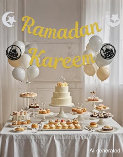 Ramadan Kareem Banner - Ramadan Mubarak Banner - Eid Festival Party Decorations Gold - size: Ramadan Kareem