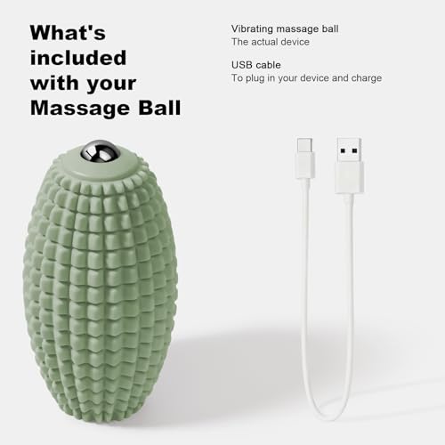 HODEMI Vibrating Massage Ball with Magnetic Rolling Head, Handheld High-Frequency Vibration Massager, 3 Speed Levels, Rechargeable Silicone Massage Roller for Gym, Office, and Travel Use (Green) - color: Green