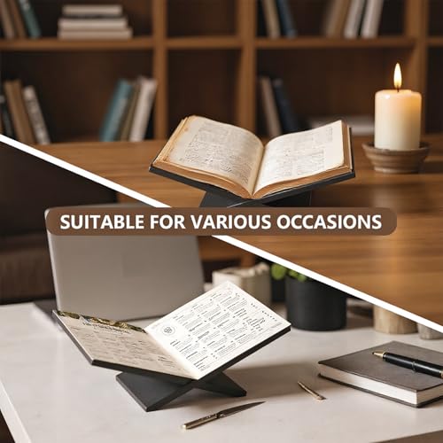 Open Display Book Stand, Solid Wooden Large Book Holder for Reading, Bible Stand, Book Opener Holder for Recipe, Quran, Art Book, Magazine, Textbook (Black)