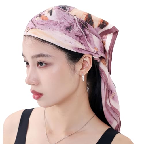 여성용 헤드 스카프 66cm(26인치) 실크처럼 매끄러운 라지 스퀘어 스카프, 헤어 랩, 야간 및 수면용 - color: Jaen Collection 9 - Pink Abstract