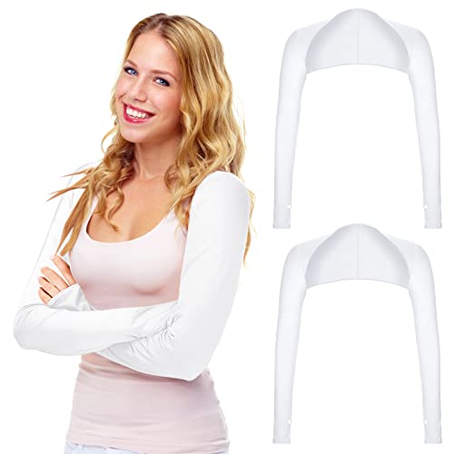 Aster Cooling Shawl Arm Sleeve with Finger Hole Sun Protection Cooler Shrug Arms Wrap 2-piece - color: White