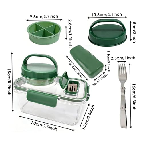 Salad Lunch Container Leakproof Salad Container to Go with 4 Dressing Cups & Folding Fork Portable for Fresh Meal Prep