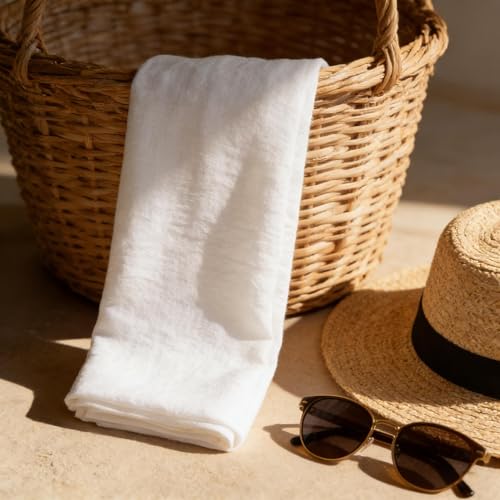 Nydotd Women Summer Cotton Linen Scarf Crinkle Long Beach Shawl Wrap hijab with Fringe - color: Cream White