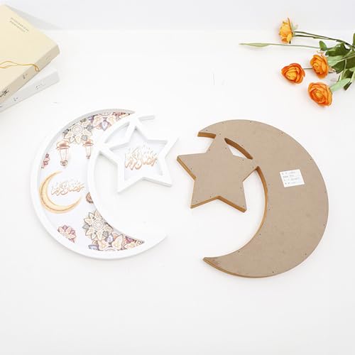 Star and Moon Salver Ramadan Serving Salver Ramadan Tray Eid Salver Food Salver Decorative Salver Fruit Storage Salver Bread Plate Divided Wooden Food Server