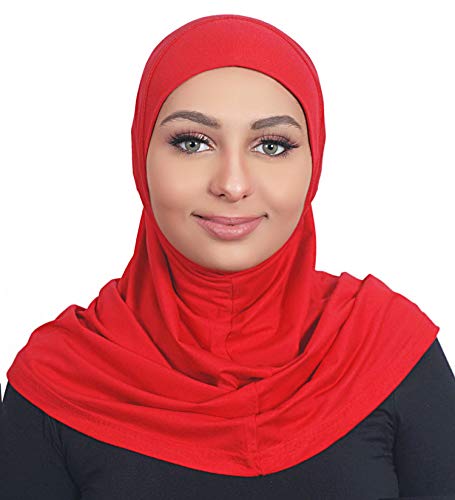 AL AMIRA One Piece Cotton Hijab – Easy Slip-On Style - color: Red